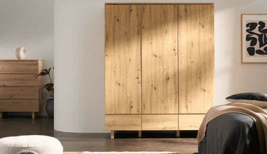 Texas Artisan Oak Effect Triple Wardrobe: 3 Doors, 3 Drawers, Spacious Storage - UK Luxury Furniture